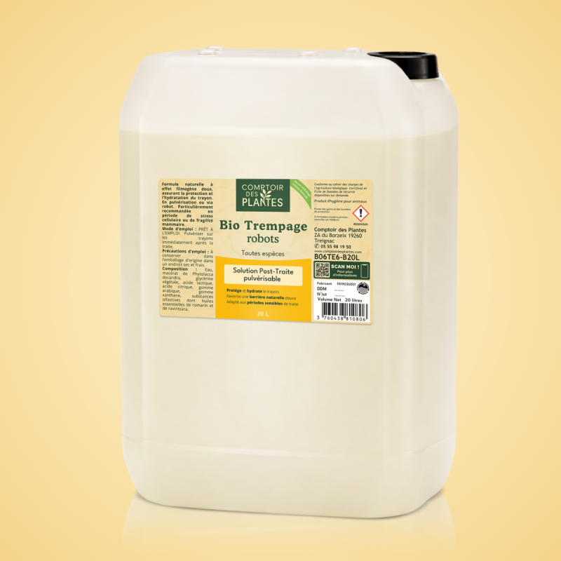 Produit de trempage des trayons naturel et biologique spécial robot de traite